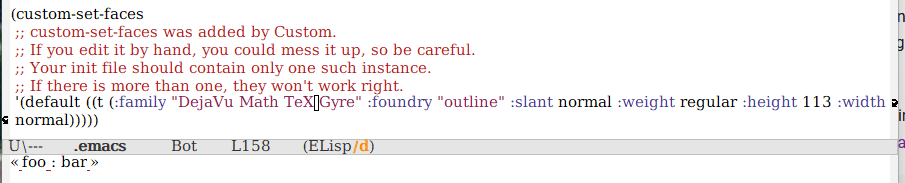 three different spaces using DejaVu Math TeX Gyre font in emacs